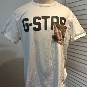 G-Star White Tee with Camouflage Accent